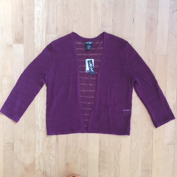 NEW Linen open cardigan Lord & Taylor purple M - Picture 1 of 10